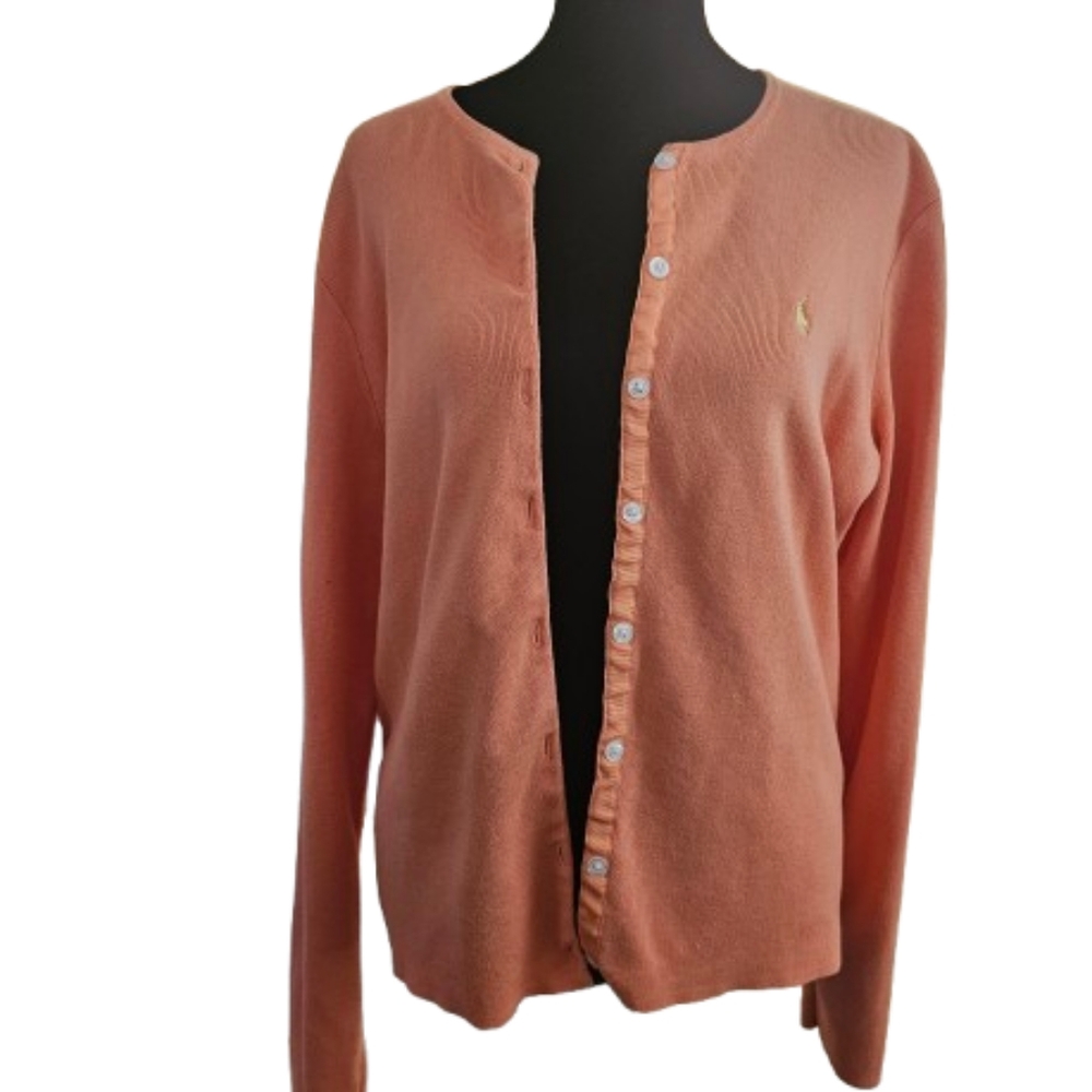 Ralph Lauren Salmon Coral Button-Front Cardigan